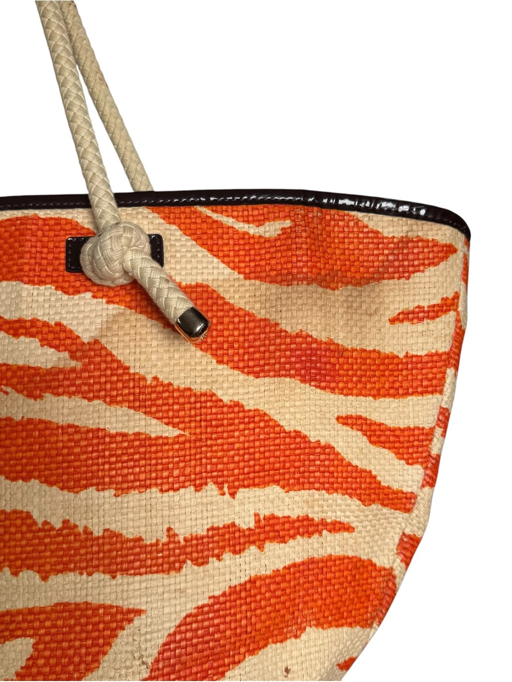 Kate Spade Wicker and Rope Tote Bag Orange Beige Zebra Print Beach Vacation - Picture 3 of 16